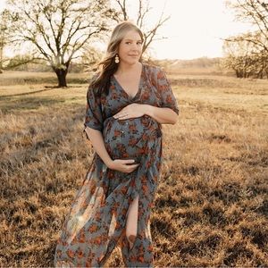 Large Baltic born Dress - Kia Kimono Maxi Dress Dusty Blue Floral